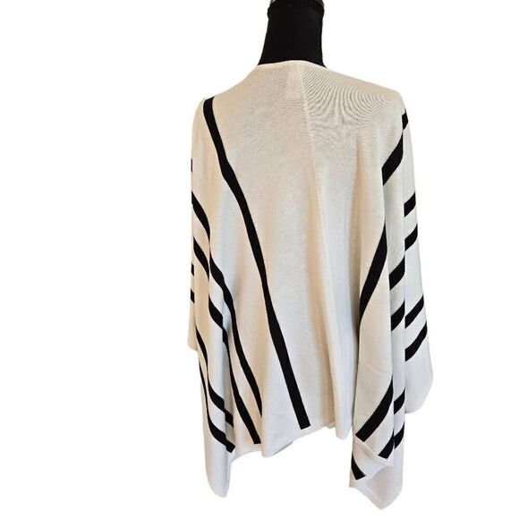 Talbots Womens Striped Open Front Ruana Wrap Poncho Cardigan Black & White OS - Picture 4 of 9